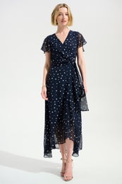 Joseph Ribkoff Chiffon Print Wrap Dress With Ruffle Detail Naisten Mekko 261739 2229 midnight blue/vanilla