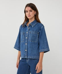 Esqualo Blouse Jeans S/slve Studs Naisten Farkkupaita SP26.12016 650/jeans blue