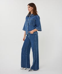 Esqualo Blouse Jeans S/slve Studs Naisten Farkkupaita SP26.12016 650/jeans blue