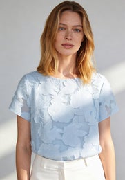 More & More Jacquard Blouse Non Sleeve Naisten Pusero 61242081 vaaleansininen