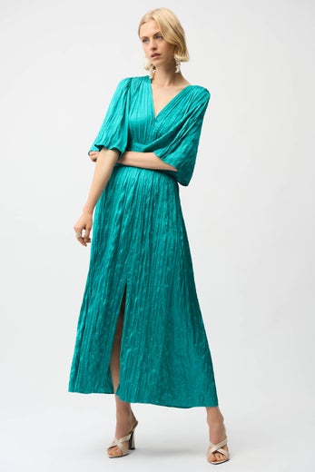 Joseph Ribkoff Satin Pleated Juhlamekko turkoosi