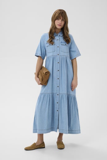 Culture CUMona Arpa Long Dress Naisten Farkkumekko 50113118 500027 light blue wash