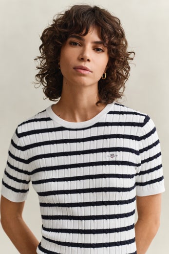 Gant Stretch Cotton Cable Stripe Naisten Neule 4800109 113/eggshell