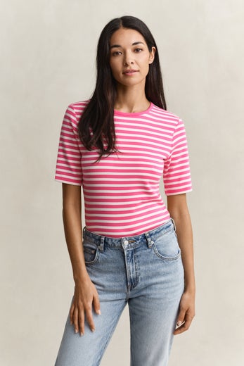 Gant  Slim Striped 1X1 Ribbed SS T-Shirt Naisten T-Paita 4203493 pinkki