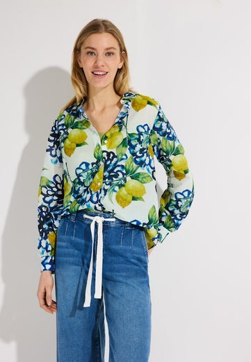 More & More Printed CO-Voile Shirt Blouse 1/1Sleeve Naisten Paitapuseroa 61032006 5041/lemon print