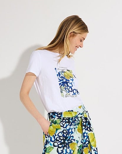 More & More Shirt With Print Limoncello T-Shirt 1/2 Sleeve Naisten T-Paita 61030005 0010/white