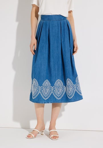 More & More Embroidered Denim Skirt Naisten Farkkuhame 61035201 0962/middle blue denim