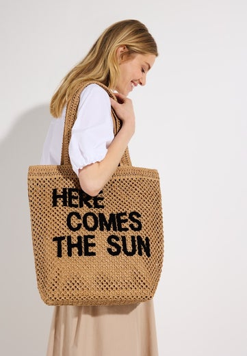 More & More Straw Bag With Wording Naisten Laukku 61039100 0214/powder beige
