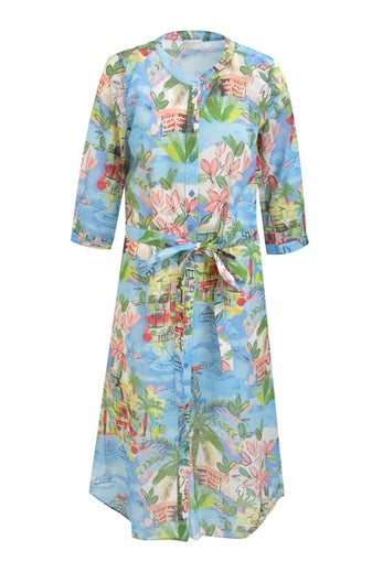 Milano Belted Roundneck Midi Dress 3/4 Sleeve Naisten Mekko 61 2433 1147 1604/ocean print
