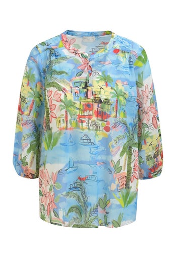 Milano Blouse W/neck Panel And Slit, 3/4 Sleeve Naisten Pusero 61 2433 3559 1604/ocean print