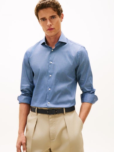 Tommy Hilfiger DC Flex Collar Mini Texture Slim Fit Miesten Paita MW0MW42897 dcc/carbon navy